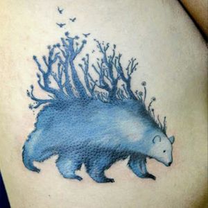 Forestal bear. @agny #tattoo #watercolor #bear #forest #nature #blue #color #map_ink
