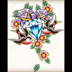 #diamond #bird #flower #floral #simple