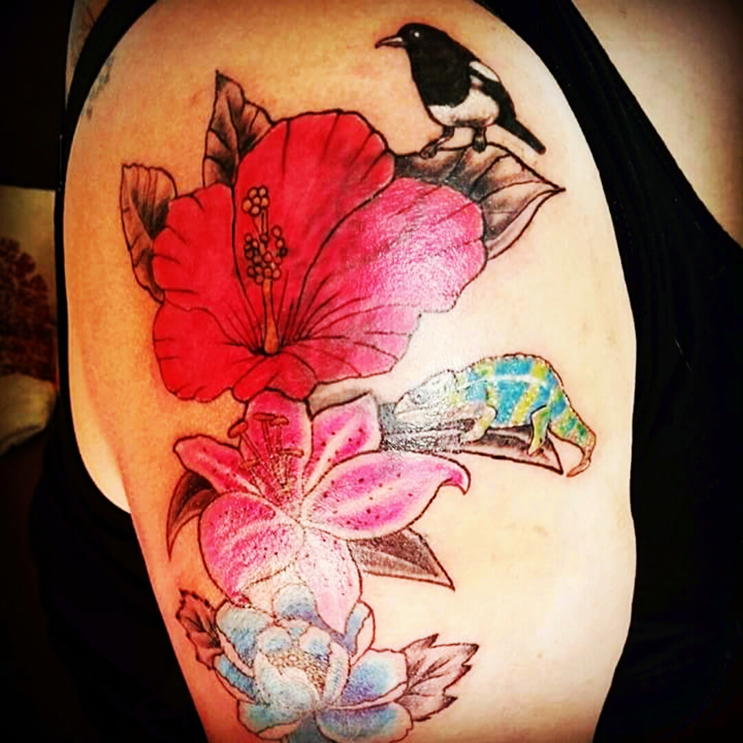 Tattoo uploaded by Julz • #marillion #flowers #botanicaltattoo #chameleon #magpietattoo • Tattoodo