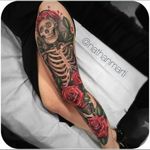 Absolutely ducking unreal colt realism skull & Skelton roses, head wreath leg sleeve tattoo #dreamtattoo #mydreamtattoo