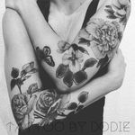 Cool black & grey flowers, leaves & butterflies 2 1/2 sleeves tattoos #dreamtattoo #mydreamtattoo