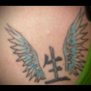 Kanji with wings. Needs re-inked. Tat done in Jacksonville Florida in 2006. #wings #kanji #life