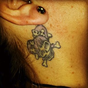 Another #skull behind my ear, by mel @gothicrealm hillcrest,  brisbane. #girlskull #cuteskull #purple