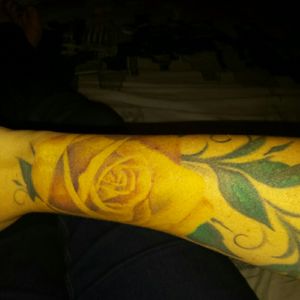 My #rosetattoo #yellow #yellowrose by mel @gothicrealm hillcrest, brisbane. #forearm #forearmtattoo