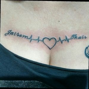 Work done two days ago, heart with beating and names of son's #chesttattoo #hearttattoo