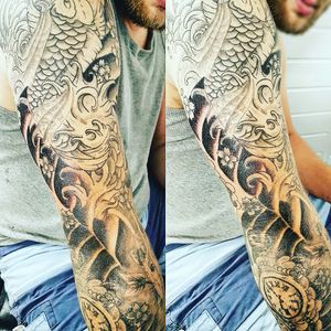 Bit more added to sleeve #windbars #jap #japanese #koi #sleeve #traditional #blackandgrey #swag #cool #likemypic #tat #tatt #tattoo #tattooartist #bodyart #ink #inked #inklove #uk #kent #studio27 #instattoo
