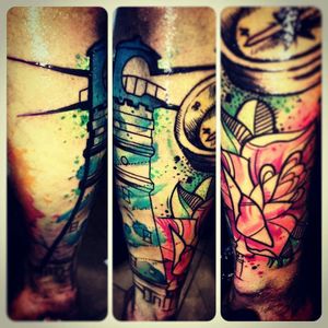 #watercolor#lighthouse#compass#flower#color