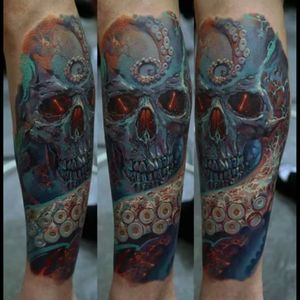 Awesome realistic colour blue skull & octopus tentacles tattoo#dreamtattoo #mydreamtattoo