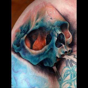 Awesome colour realistic blue skull tattoo#dreamtattoo #mydreamtattoo