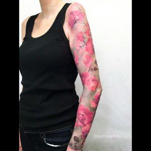 Another view of an earlier post- pink flowers sleeve tattoo#dreamtattoo #mydreamtattoo