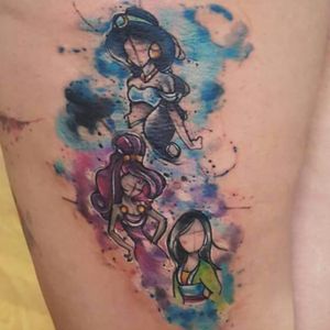 Amo este tatuaje. Algunas princesas de Disney, con todo el estilo (sketch) de Lex Hernández. / I love this one. Some Disney princess tattoed by Lex Hernández#nofilter #mexicantattooartist #tatuadoresmexicanos #tatuadorasmexicanas #lexhernandez #alejandrahernandez #disneyprincess #megara #mulan #jasmine #disneytattoo