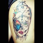 My second favorite tattoo. Loved the artists work, I'm at the point in my tattoo-getting that I don't need a meaning behind my tattoos. I named her: #mothernature #thightattoo #color #clock #butterfly #woman