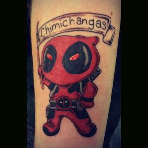 My first ever tattoo & it had to be my favourite Deadpool (it's my blood on the eyes btw thats not it's colour) #Deadpool