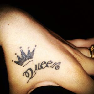 My Queen tattoo. My hubby has King on his hand. So when we hold hands they are together :)