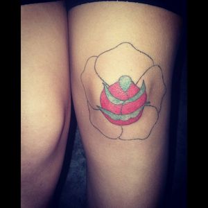 Added some color to my rose. #rose #neotraditional #knee #stickandpoke