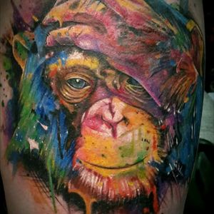 Paint splatter monkey! #monkey #chimpanzee #tattoo #Tattoodo #tattooing #tattoos #jungle #art #artist #jungle #naughtynwedles #naughtyneedlesuk
