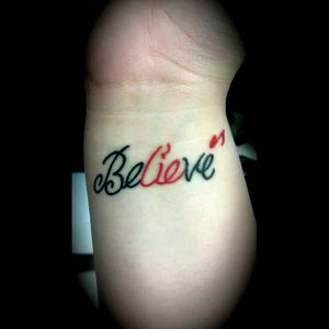 "The best part of believe is the lie." #firsttattoo #falloutboy #believe #wristtattoo #lyrics