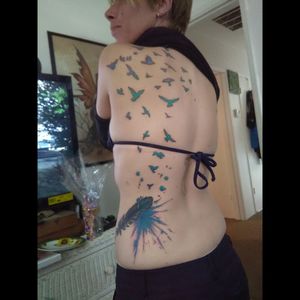 #backtattoo #brandonmay #Elizabethsttattoo #riverside #birds #watercolor