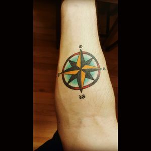 My neo-traditional compass tattoo :D #neotraditional #nautical #colorful