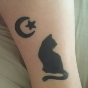 My first tattoo was the #cat when I was 18. The second, I let an artists apprentice do as his first tattoo. He messed up on the #moon and #star, but the artist fixed up as much as possible.  I still love them!