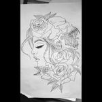 #tattoo #design #skull #roses #girl
