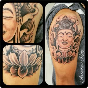 Buddha lotus tattoo. #buddha #buddhatattoo #blackandgreytattoo #lotustattoo #lotus #asian #AsianTattoos