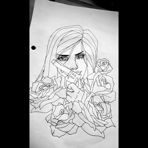 #tattoo #design #roses #girl #gun