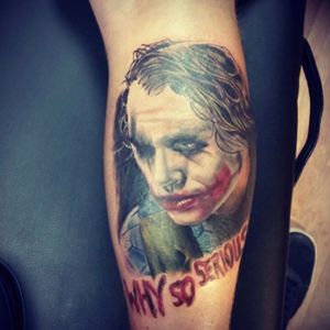 Joker tattoo on my calf ! #joker #batman #calf #portrait #HeathLedger #whysoserious