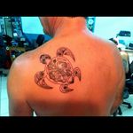 Maori sea turtle with hibiscus flower - 1st tattoo I did in a studio #tattoo #firsttattoo #linework #shading #tribaltattoo #maoritattoo #polynesiantattoo #turtletattoo #hibiscustattoo #backtattoo #CostaRicaTattoo #AndrésPeñaTattoos