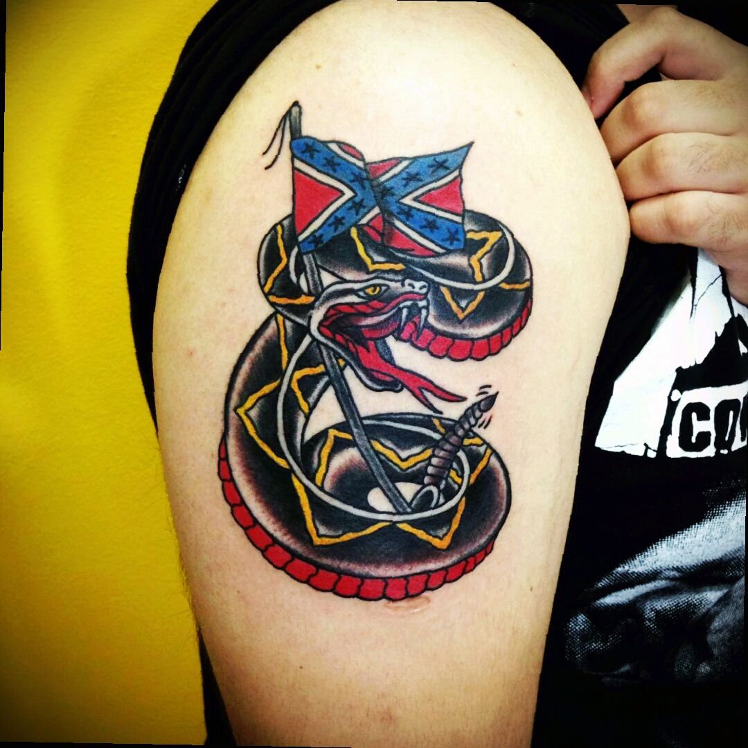 Bob Price Tattoo Artist Dont tread on me American flag rip tear tattooed 