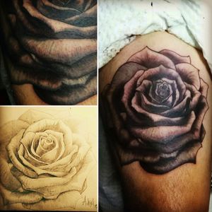 First black and gray realistic tattoo I make lmlThis is from a rose drawing I made months ago and my client liked it.#tattoo #originaldesign #customtattoo #linework #shading #blackandgray #blackwork #rosetattoo #legtattoo #realistictattoo #CostaRicaTattoo #AndrésPeñaTattoos