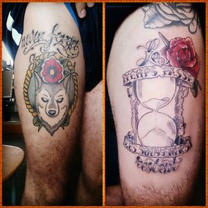 #pipobazinga #ink #tattoo #legtattoo #letteringtattoo #wolftattoo #oldschooltattoo #blackandgreytattoo #colortattoo #tattooapprentice