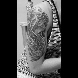 Koi tattoo #blackandgreytattoo #koitattoo #indonesia #lucky