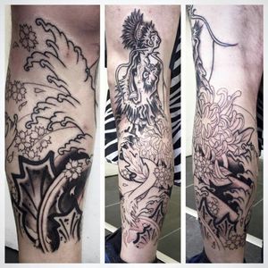 Got this started today, japanese leg sleeve in progress