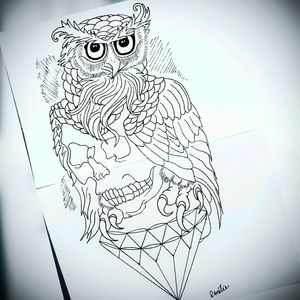Owl is holding a skull : project by me Should i give the colour?#wisestory #drawingbyme #tattoosurabaya
