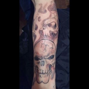 My sons skull half sleeve that our good & dear friend/tattoo artist Aric Von thru on him- Jan. 2015