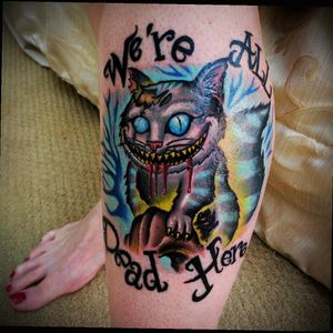 Original Zombie Cheshire Cat done by Ben Loredo @ Ink Pagoda #cheshirecat #zombie #zombiecheshirecat #timburtonfans #zombiecat #cheshirecattattoo #aliceinwonderland #we'realldeadhere