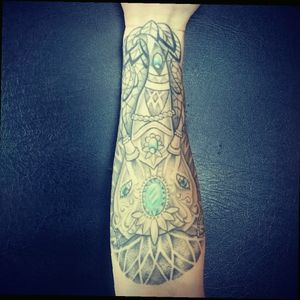 My own tattoo #armtattoo #lines #dotsandlines #tattoosforgirls #mandala #coloraccents