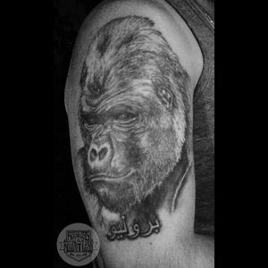 #GorillaTattoo #animalhead #animaltattoos #arabicscript #realistic #photorealistic