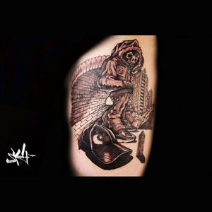 Graffity style character ... black and gray tattoo...