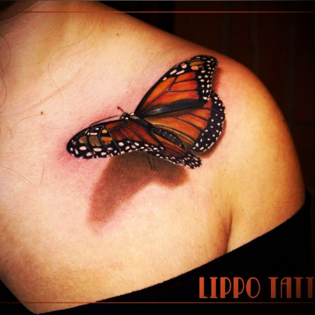 Realistic butterfly with shadow tattoo art Vector Image
