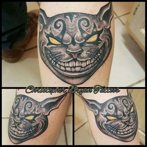 Dark Cheshire cat , by Christopher Bryan,  his and hers tattoo , goes with my watercolor Cheshire cat #darkdisney #twisteddisney #cheshirecat #cheshirecattattoo #disneytattoo