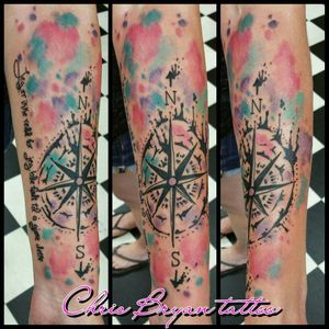 Watercolor compass by Christopher Bryan, #watercolortattoo #watercolor #compasstattoo #watercolorcompass #girlswithink #girlswithttattoos