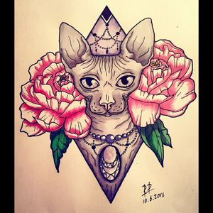 Drawn by me :) Instagram: spin_the_black_circle_ #nakedcat #cattattoo #peonies #peonie #cat #necklace #copicmarkers #pink #drawing #selfdrawn #underage