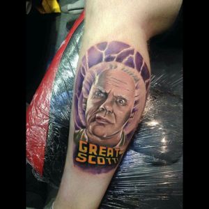 Doc brown leg piece i got from cam lamley at the manchester tattoo convention of feb 2014 #DocBrown #backtothefuturetattoo