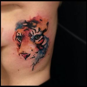#VictorMontaghini #tiger  #abstract  #watercolortattoo  #ribs