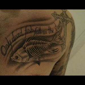 #blackandgrey #fish #dead #MyTattoo #dark #horror #blackandgreytattoo #life #tattoo #Lightsout #lettertattoo #lettering #bodyquote #quotetattoo #sayings #lifemoto #moto #quote