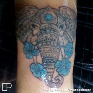 #tattoo #ink #black #blue #elephant #flowers #zentangle #tangle #turquoise