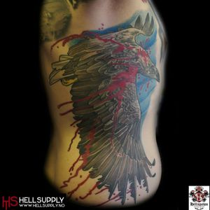 Tattoo by Jimmy.#hellspawn #Custom #customtattoo #oslo #norway #sidetattoo #bird #blood
