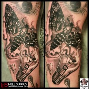 Tattoo by Jimmy #hellspawn #customtattoo #oslo #norway #dynamicink #dynamicblack #deathsheadmoth #lightbulb